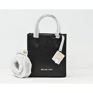 Michael Kors MK Mercer Extra Small NS Crossbody Bag Purse Black Gold Leather NWT